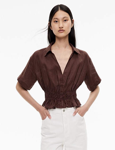 Gathered Waist Short Sleeve Shirt