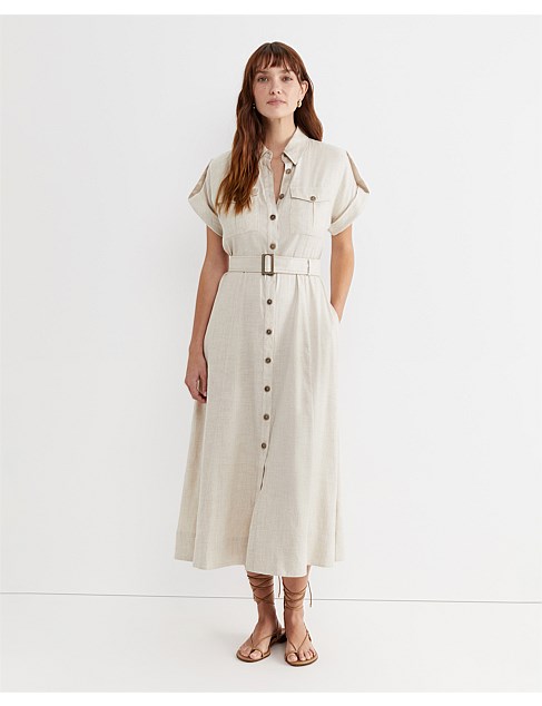 LENA LINEN SAFARI DRESS