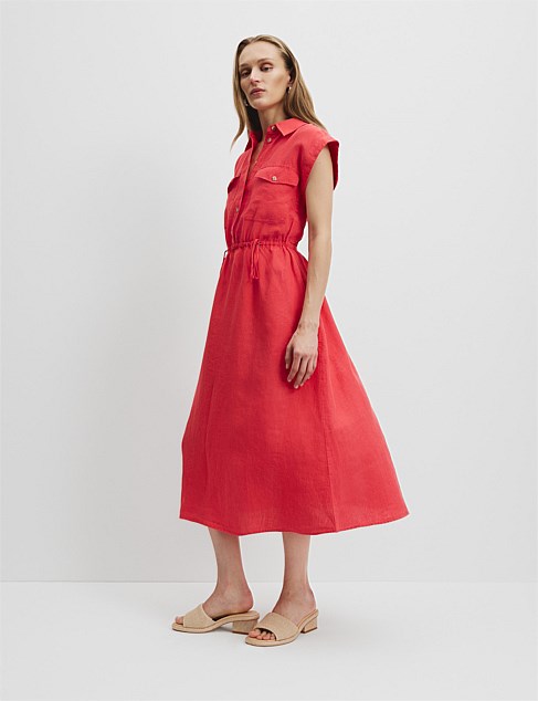 Organically Grown Linen Cinched Midi Dress