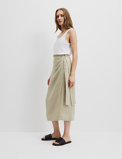 Organically Grown Linen Wrap Midi Skirt