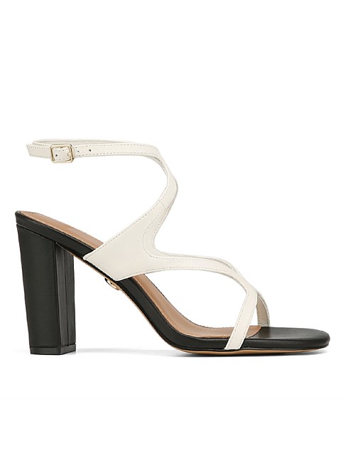 Radiance White and Black Leather Strappy Heel