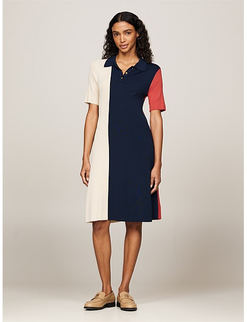 Colour-Blocked Knit Slim Fit Polo Dress