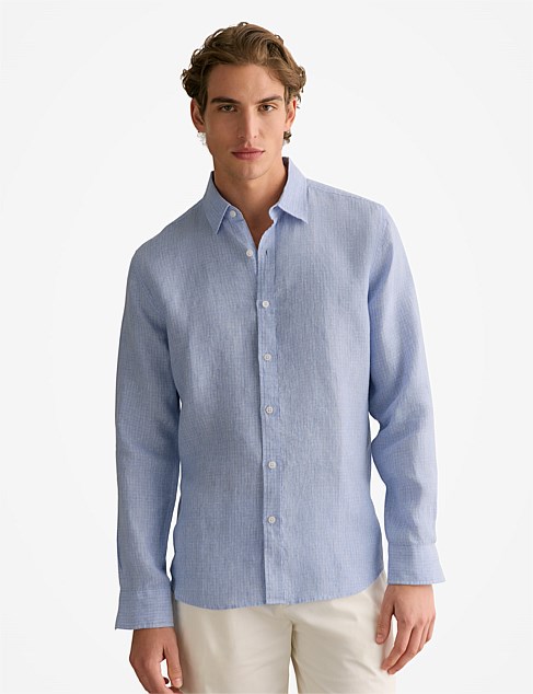 Regular Fit Yarn Dyed Linen Grid Shirt