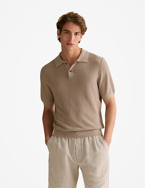 Linen Cotton Herringbone Polo