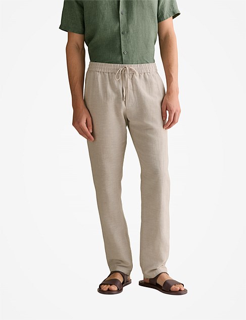 Yarn Dyed Linen Cotton Pull On Pant