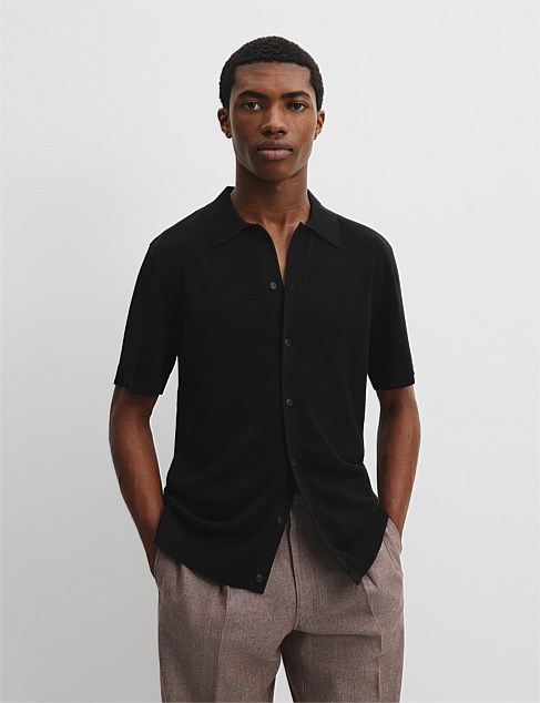 Cotton Silk Button-Through Knit Shirt