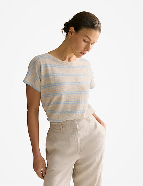 Linen Cotton Twin Stripe Relaxed T-shirt