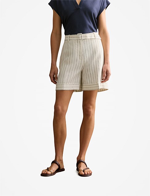 Linen Dot Stripe Belted Short