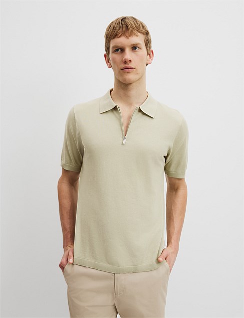 Cotton Silk Zip Knit Polo