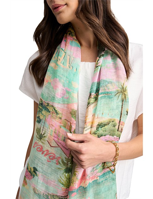 HOLIDAY PRINT LINEN SCARF