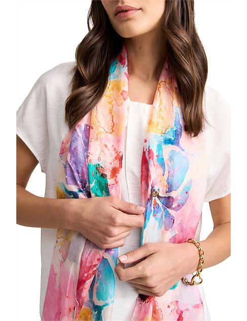 WATERCOLOUR FLORAL SILK SCARF