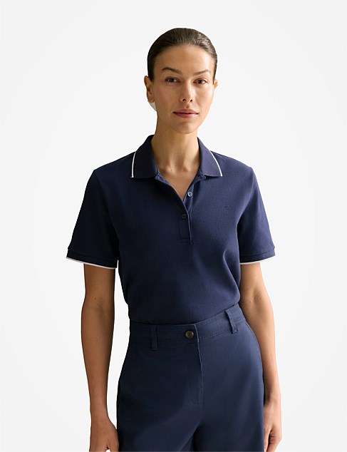 Australian Cotton Pique Tipped Monogram Polo