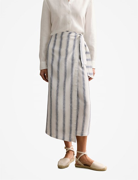 Linen Shadow Stripe Wrap Detail Skirt