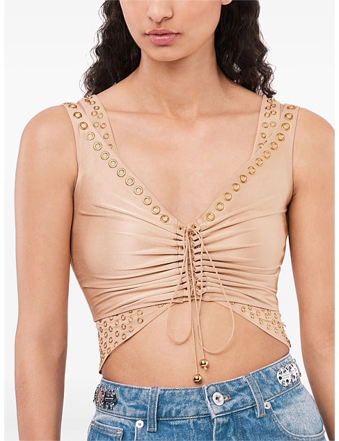 RAFFIA SLEEVELESS CROPPED TOP