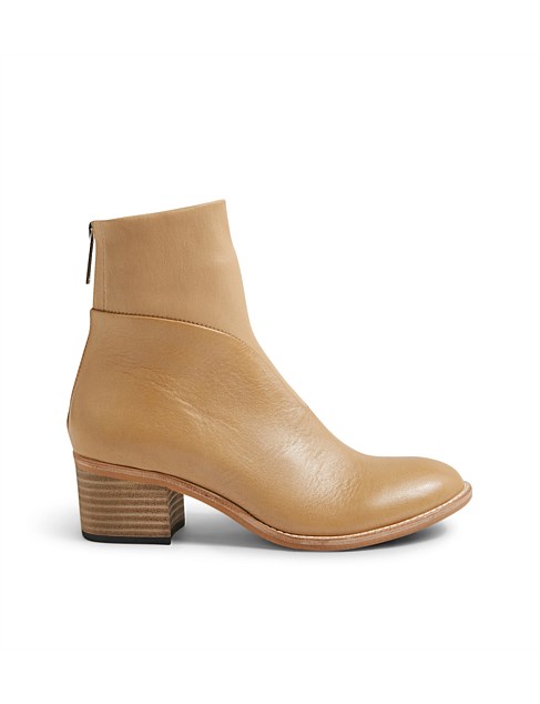 Renaur Camel Leather Stretch Ankle Boots