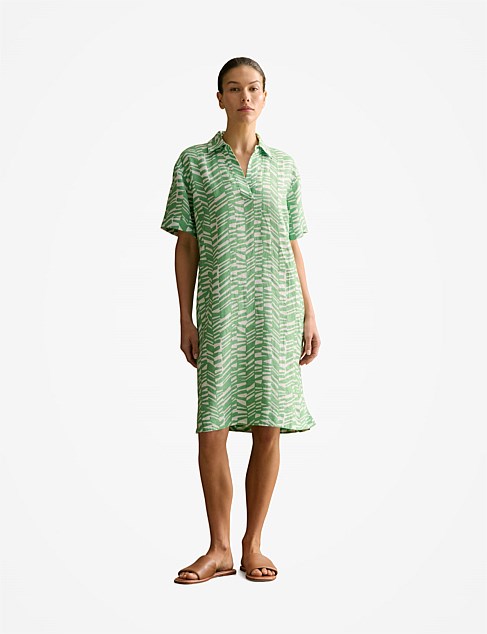 Linen Abstract Geo Popover Shift Dress