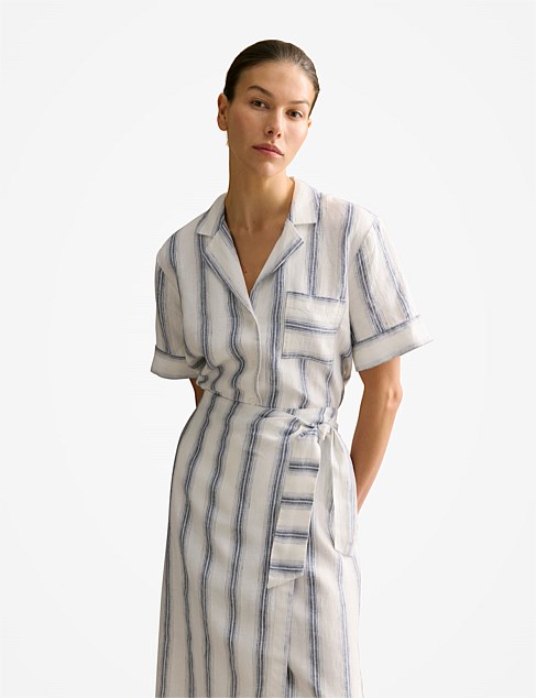 Linen Shadow Stripe Camp Shirt