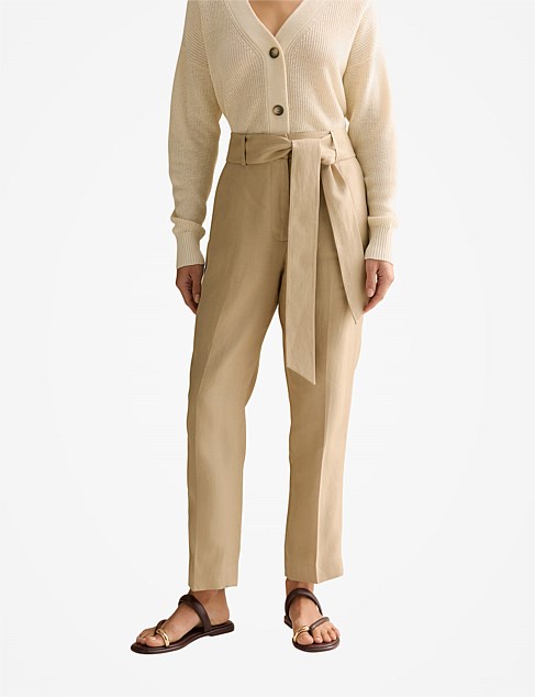 Linen Twill Belted Straight Leg Pant