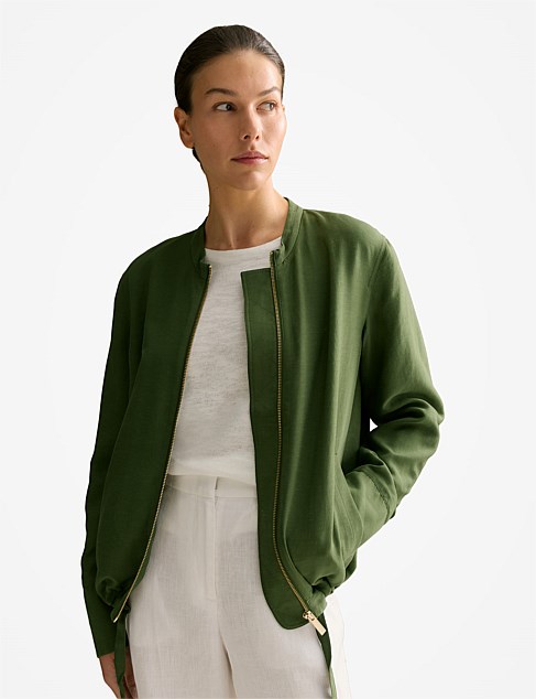 Draped Zip Through Blouson Jacket