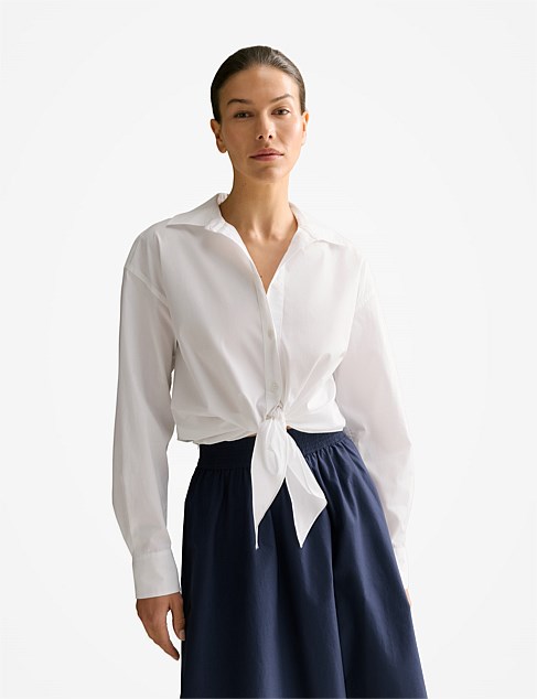 Cotton Poplin Tie Front Shirt