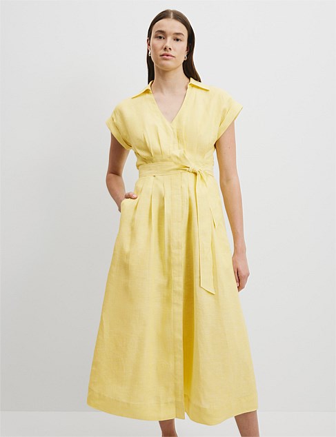 Organically Grown Linen Tuck Detail Midi Dress