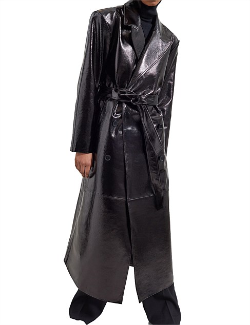 TINA CRACKLED LEATHER TRENCH COAT