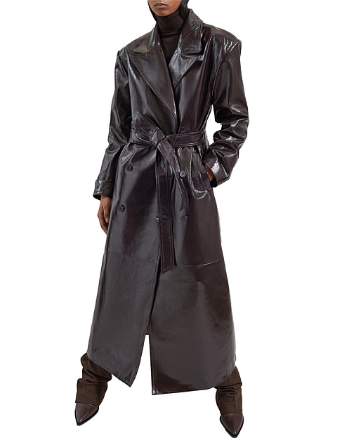 TINA CRACKLED LEATHER TRENCH COAT