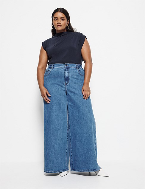 ELASTICATED WIDE LEG JEAN