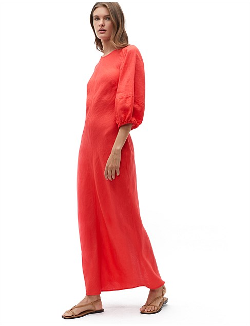 LINEN BALLOON SLEEVE SLIP MAXI DRESS