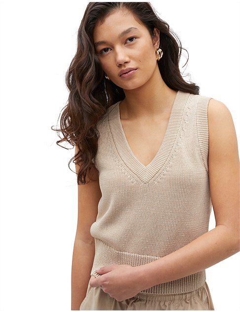 COTTON V NECK CROP KNIT