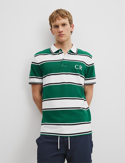 Australian Cotton CR Logo Stripe Pique Polo