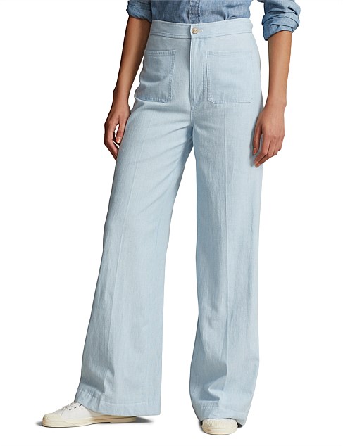 COTTON CHAMBRAY WIDE-LEG FLARE PANT