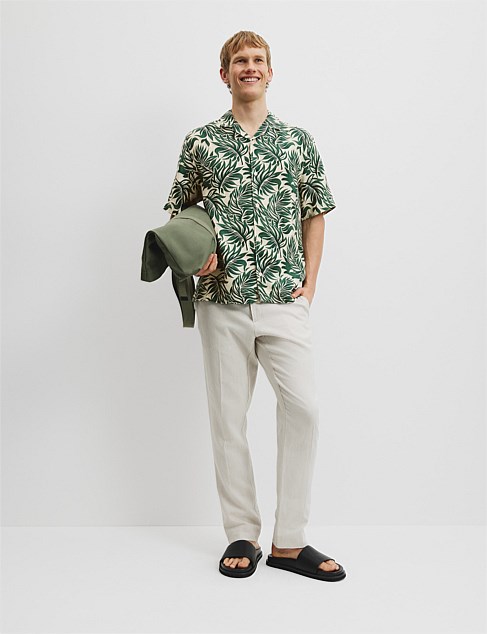 Organically Grown Linen Short Sleeve Leaf Print Shirt