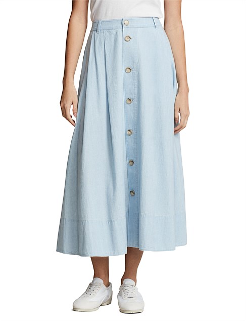 BUTTON-FRONT CHAMBRAY SKIRT