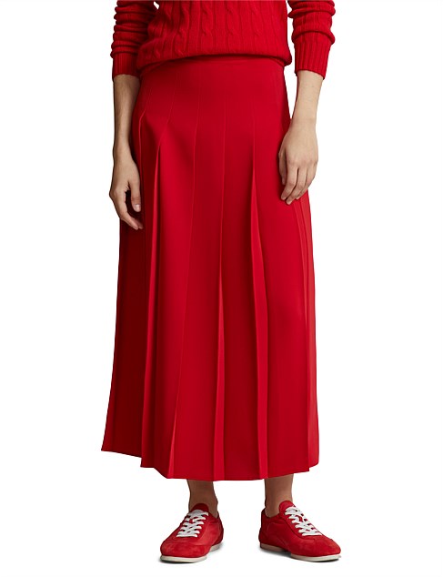 SATIN PLEATED A-LINE MIDI SKIRT