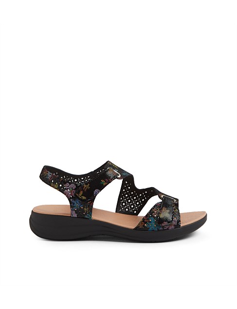 Maz2 Black Fun Floral Black Leather Sandals