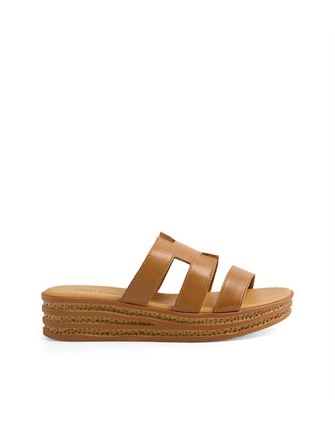 Copings Dark Tan Leather Slides