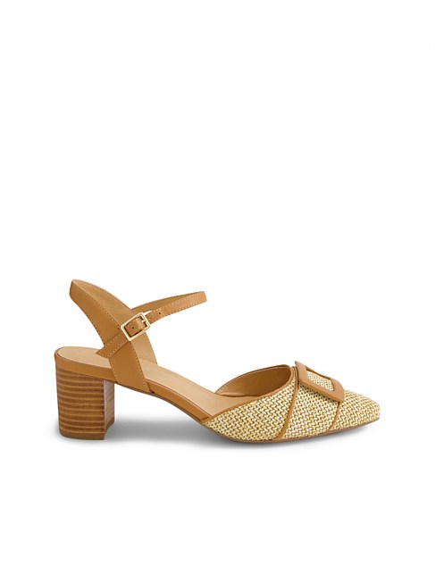 Liona Natural Dark Tan Woven Leather Heels