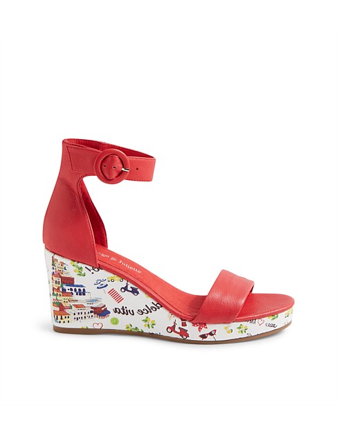 Perfectos Red Amalfi Print Leather Sandals