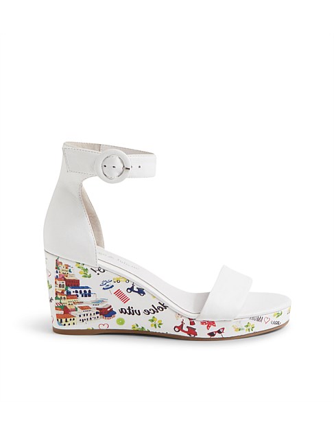 Perfectos White Amalfi Print Leather Sandals