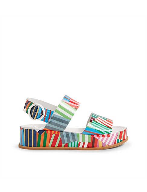 Wassar White Stripe Multi Patent Leather Sandals