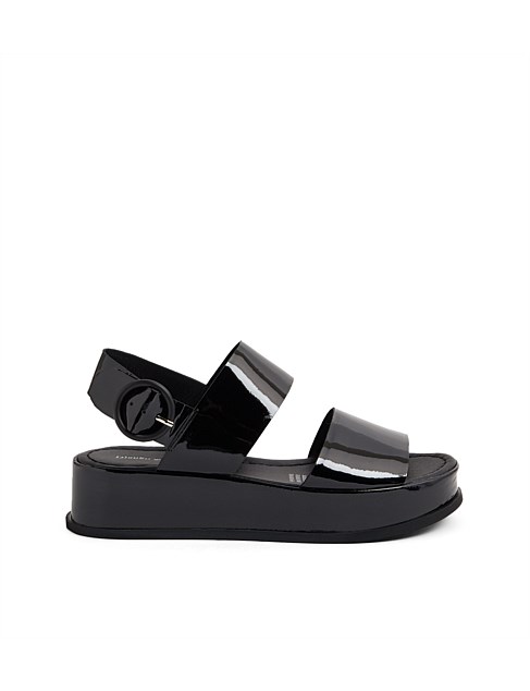 Wassar Black Patent Leather Sandals