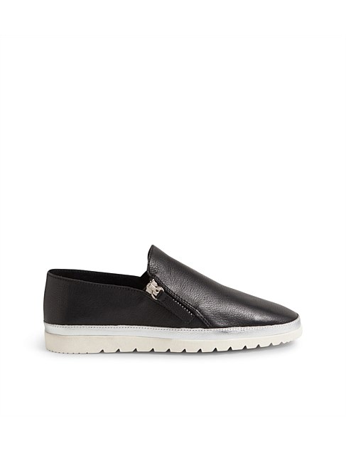 Ashli Black Silver Leather Flat Shoes