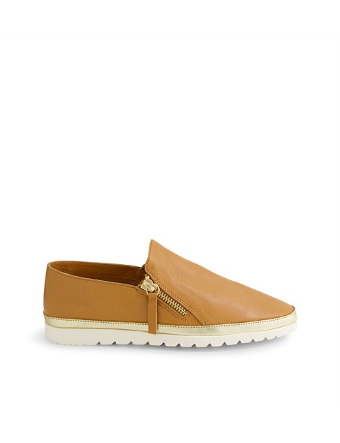 Ashli Dark Tan Gold Leather Flat Shoes