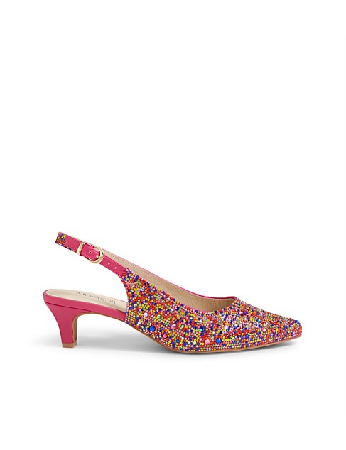 Looloo Rainbow Fuchsia Jewels Leather Heels