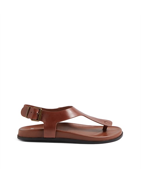 Hallee Walnut Black Leather Sandals