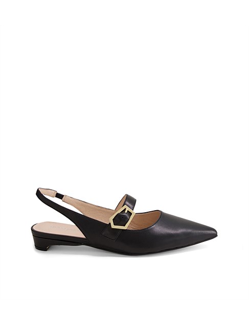 Deanie Black Leather Flat Shoes