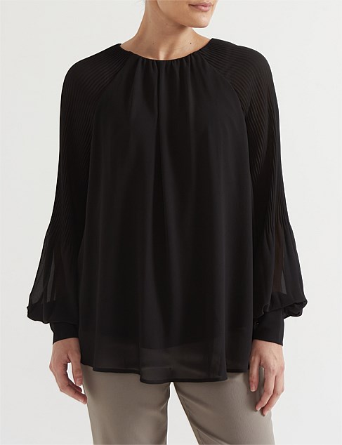 PLEAT SLEEVE CHIFFON BLOUSE