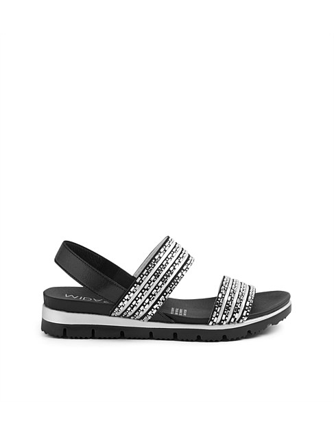 Leyla Black Shine Jewels Sling Back Sandals