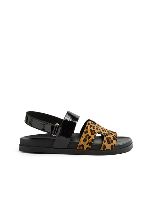 Raffay Leopard Black Pony Patent Sandals